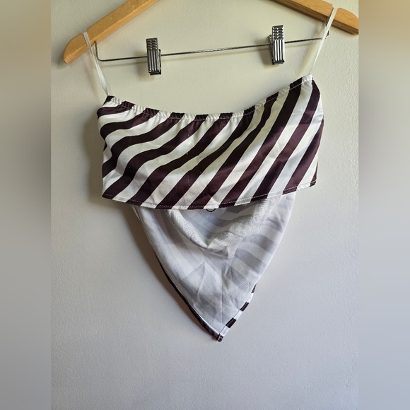 4th & Reckless (sold at ASOS), Bandeau Satin Scarf Top, Cream/Brown, Size Small - Picture 8 of 11